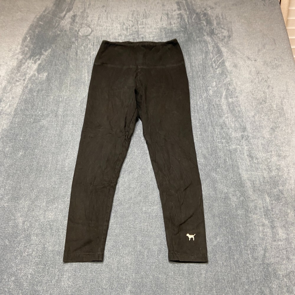 Pink Victoria's Secret Cropped Leggings Womens S Black High Waisted Skinny Yoga